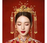 Getrelax Accessorio per Capelli da Sposa - Corona Cinese - Fiore Dorato Floreale - Perline Fascia per Capelli Gioiello Tiara da Sposa - Oro - Matrimonio - Donna