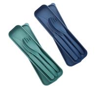 GETRICH 2 Set Posate da Campeggio, Riutilizzabili Posate da Viaggio con Custodia, Portatili Posate Plastica Rigida Lavabili con Coltelli, Forchette, Cucchiai per Picnic Lavoro Scuola o Uso Quotidiano