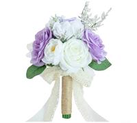 Gettimore Bouquet da sposa in seta fiori per sposa damigella d'onore | Texture realistica in seta, vivaci tonalità blu viola verde, look elegante per qualsiasi ambiente, colori non sbiadiscono