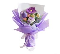 Gettimore Bouquet di fiori artificiali fatti a mano all'uncinetto, rose e girasoli artificiali per anniversari, lauree, festa della mamma, decorazione per la casa eterna (viola-A)