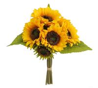 Gettimore Bouquet di girasoli artificiali a 9 teste di fiori di seta, decorazione per la casa, composizione simulata giallo vibrante per soggiorno, centrotavola o esposizione da giardino