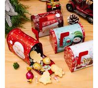 Gettimore Cassetta postale di Natale con bandiera scatola di latta caramelle per feste bomboniere regali pupazzo di neve design camion rosso modello 9,5 x 13,5 x 8 cm