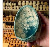 Gettimore Ciotola spogliarellista in ceramica con fori di diverse dimensioni per rimuovere steli da erbe a foglia, tazza per sbucciare le erbe in resina fatta a mano per cucinare e preparare alimenti