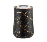 Gettimore Contenitore per caffè in acciaio inox con coperchio in legno, contenitore ermetico per tè e noci di zucchero, 1 l (nero e oro)
