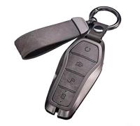 Gettimore Custodia per chiave auto BYD Song Qin Han EV per chiavi auto Tang su misura per una maggiore protezione delle chiavi, stile in lega di zinco, pulsanti in pelle e fibra di cuoio (grigio)