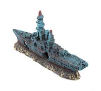 Gettimore Decorazione creativa per acquario a forma di nave da guerra in resina, decorazione creativa per acquario, con camere di nuoto, decorazione sicura per paesaggi piccoli pesci e gamberetti, blu