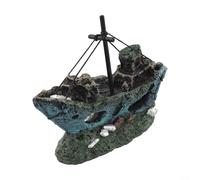 Gettimore Decorazione creativa per acquario a forma di nave da guerra in resina, decorazione creativa per acquario, con camere di nuoto, decorazione sicura per paesaggi piccoli pesci e gamberetti, blu