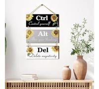 Gettimore Decorazione da parete in legno con girasole con detto motivazionale Control Alter Delete, 24 x 9,94 cm, cartello da appendere per ufficio, aula, studio