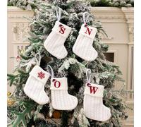 Gettimore Decorazione per albero di Natale lavorata a maglia con fiocco di | Calza da appendere all'albero di Natale, con fiocco di neve bianco lavorato a maglia, con fiocco di neve
