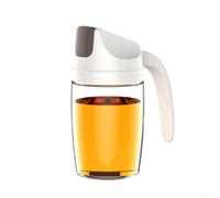 Gettimore Dispenser per olio da cucina in vetro con coperchio ribaltabile automatico, bottiglia per olio d'oliva da 300 ml con manico per insalata e frittura, facile da pulire (300 ml - bianco)