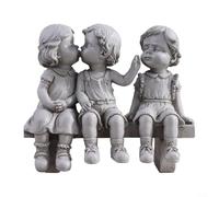 Gettimore Ornamento da giardino in resina con tre bambini sulla panchina con ragazzo e ragazza che condividono il primo bacio, affascinante statuetta decorativa per casa o cortile
