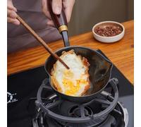 Gettimore Padella in ghisa a forma di cuore con manico in legno, mini pentola per schizzi di olio per cucinare e friggere spezie, riscaldamento rapido e distribuzione uniforme del calore, superficie