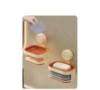 Gettimore Portasapone da parete con ventosa di drenaggio, a doppio strato, non perforato, mensola da bagno per spugna di sapone, plastica ABS, 13,6 x 8,2 cm, bianco latte