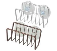 Gettimore Portaspugna in metallo per lavello da cucina con ventose, in ferro antiruggine e cestello scolapiatti in acciaio inox per spugne e spazzole, organizer salvaspazio, 6 x 11 x 8 cm, argento