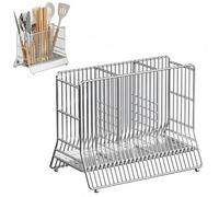 Gettimore Portautensili in acciaio inox con 3 scomparti divisi per posate e utensili da cucina, scolapiatti antiruggine per argenteria con drenaggio efficiente, organizer compatto per piano di lavoro