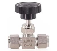 Gettimore Valvola ad ago regolabile O.D. 3/4/6/8/10/12mm in acciaio inossidabile 304 per olio acqua gas media, collegamento manica carta, resistenza alla pressione 6.4MPA