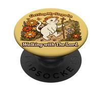 Getting My Steps in Walking With The Lord Christian Cat PopSockets PopGrip Adesivo