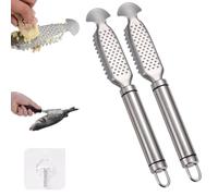 Gettoreach 2-in-1 Stainless Steel Fish Scaler & Ginger Garlic Grater, 9-Inch Rust-Resistant Fish Descaler Tool with Integrated Grinding Plate, Non-Slip Handle for Kitchen or Outdoor Use (2PC*A)