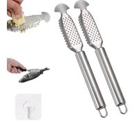 Gettoreach 2-in-1 Stainless Steel Fish Scaler & Ginger Garlic Grater, 9-Inch Rust-Resistant Fish Descaler Tool with Integrated Grinding Plate, Non-Slip Handle for Kitchen or Outdoor Use (2PC*B)