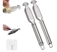 Gettoreach 2-in-1 Stainless Steel Fish Scaler & Ginger Garlic Grater, 9-Inch Rust-Resistant Fish Descaler Tool with Integrated Grinding Plate, Non-Slip Handle for Kitchen or Outdoor Use (A+B)