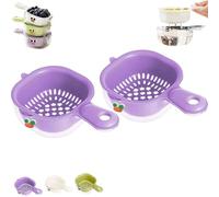 Gettoreach Draining Basket, Gettoreach Kitchen Dual-Layer Draining Basket with Handle, Double-Layer Design, Lock Design, Fruit Washing Bowl with Strainer,For Washing Various Fruits Vegetables (2B)