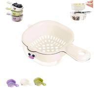 Gettoreach Draining Basket, Gettoreach Kitchen Dual-Layer Draining Basket with Handle, Double-Layer Design, Lock Design, Fruit Washing Bowl with Strainer,For Washing Various Fruits Vegetables (White)