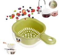 Gettoreach Draining Basket, Kitchen Dual-Layer Draining Basket with Handle, 2 in 1 Multi-function Drain Basket, with Handle And Strainer, For Washing Various Fruits Vegetables (Green)