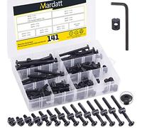 Getue Mardatt 140Pcs 14Sizes M6 Screws Hardware Replacement Kit Black Hex Socket cap Bolts And Barrel Nuts Cross Dowel Assortment Kit for Beds Furniture