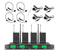 Getue Wireless Microphone System PRO Audio UHF 4 Channel 4 Lavalier Bodypacks 4 Lapel Mic 4 Headsets for Karaoke System Church Speaking Conference Wedding Party