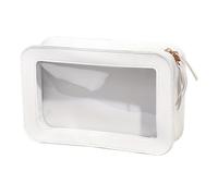 getuse Beauty case per le donne con finestra trasparente borsa compatta in PVC cosmetico, nero, 23cmx7cmx15.5cm, bianco