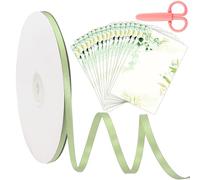 Getyjoe 91 m Nastro di Seta Verde Larghezza 6 mm Nastro Decorativo Colore verde Salvia Nastro da Regalo con 1 Forbici Rosa e 30 biglietti di Auguri per Matrimonio per Decorazioni per Matrimoni