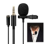 GEU Microfono Lavalier Condensatore Omnidirezionale Micro Cravatta 3,5 mm Audio Jack Micro con Clip e Parabrezza Plug and Play per Intervista Video Podcast, 150 mm Cavo