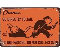 Geuuki - Targa in metallo con scritta "Chance Card", stile vintage, con scritta "Monopoly Go Directly to Jail", decorazione da parete, per giardino, grotta, bar, ufficio, negozio, pub, club, 15,2 x