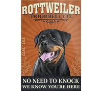 Geuuki Targa in metallo con scritta in lingua inglese "Rottweiler Doorbell No Need To Knock We Know You're Here", targa vintage in alluminio per cucina, casa, ufficio, bar, caffetteria, decorazione