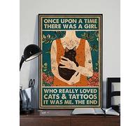 Geuuki Targa in metallo retrò con scritta "Once Upon a Time There Was a Girl Who Really Loved Cats and Tattoos - Targa in metallo vintage per casa, giardino, decorazione da parete per caffè, 20 x 30