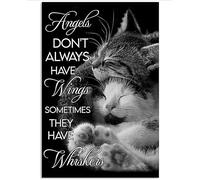 Geuuki Targa in metallo vintage con scritta in lingua inglese "Angels Don't Always Have Wings Sometimes They Have Whiskers", in alluminio, per casa, giardino, caffè, decorazione da parete, 20,3 x 30,5