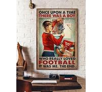 Geuuki Targa in metallo vintage con scritta "Once Upon A Time There Was A Boy Who Really Loved Football It Was Me The End", in alluminio, per casa, giardino, caffè, decorazione da parete, 20,3 x 30,5