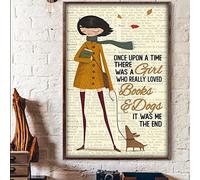 Geuuki Targa in metallo vintage con scritta "Once Upon A Time There Was A Girl Who Really Loved Books And Dogs It Me", in alluminio, per casa, giardino, caffè, decorazione da parete, 20,3 x 30,5 cm