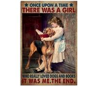 Geuuki Targa in metallo vintage con scritta "Once Upon A Time There Was A Girl Who Really Loved Dogs And Books", in alluminio, per casa, giardino, caffè, decorazione da parete, 20 x 30 cm
