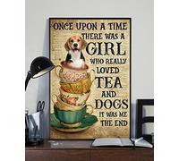 Geuuki Targa in metallo vintage con scritta "Once Upon a Time There Was a Girl Who Really Loved Tea and Dogs Beagle", in alluminio, per casa, giardino, caffè, 20,3 x 30,5 cm
