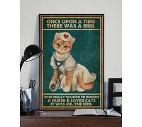 Geuuki Targa in metallo vintage con scritta "Once Upon a Time There Was a Girl Who Really Wanted to Become a Nurse Cat", in alluminio, per casa, giardino, caffè, decorazione da parete, 20 x 30 cm