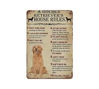 Geuuki Targhe in metallo a Golden Retriever's House Rules, cartelli vintage retrò in alluminio per cucina, ufficio, casa, bar, caffetteria, decorazione, 20,3 x 30,5 cm