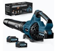 GEVEELIFE Soffiatore elettrico a batteria, 18 V, 257 km/h, con batterie a 3 marce e 2 batterie da 5,2 Ah, senza fili, per giardino, foglie, polvere e neve, blu (batteria inclusa)