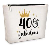 GevGuxLuo Borsa per il trucco da donna, regalo per il 40° compleanno, regalo di compleanno per mamma, moglie, zia, amici, lei, 40 borse cosmetiche, 40 favolose borse da viaggio per cosmetici, bianco,