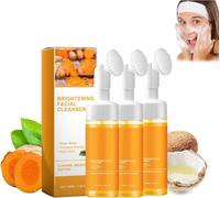 Gevona Pure Glow Cleanser,Detergente viso alla curcuma,Detergente viso alla curcuma con spazzola,Detergente idratante acido,Detergente viso schiumoso for tutte le pelli,Pulizia profonda(3pcs)