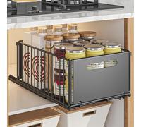 Gevvnss Cassetto Estraibile Cucina,Cassetto Telescopico Ripiano,Cassetti Scorrevoli per Cucina,Dispensa,Scaffali,Senza Bisogno di Trapano e Chiodi(Nero,1 Pezzo,37,5L X 24,5W X19H CM)