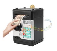 Gevvnss Salvadanaio Cassaforte,Cassaforte Bambini con Digitale Codice e Impronta,Mini Salvadanaio Elettronico,Automatico Succhiare Banconote per Ragazzi e Ragazze,Nero e Argento