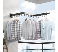 Gevvnss Stendibiancheria Pieghevole da Parete,Appendiabiti Estensibile Multifunzionale in Alluminio per Interni ed Esterni,Girevole a 360°,Pieghevole in Tre Parti,Per Balcone,Lavanderia,Bagno,Nero