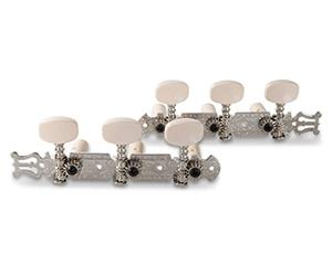 Gewa 545325 Meccanica Chitarra Classica Set, Nichelate, con Lyra, Bottoni Bianchi in Plastica