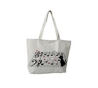 Borsa - Tote Bag - Note Musicali Con Gatto / Bianca - 30cm X 47cm